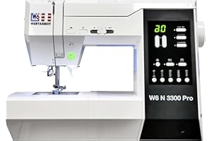 W6 WERTARBEIT W6 Nähmaschine N 3300 Pro mit 7 Segmente/Punkte Transporteur, verstellbarem Nähanpreßdruck, Sicherheitsfunktion für Zwillingsnadel, LED-Display für Stichfunktionen, 120 Programme