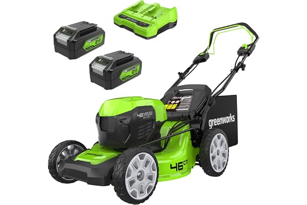 Greenworks 48V (24V x 2) Tondeuse à Gazon Sans Fil Autopropulsée Pelouses Jusqu'à 480m², Largeur de Coupe 46cm, Sac 55L, INCLUS 2 X 24V 4Ah et Chargeur Double, Garantie 3 Ans , GD24X2LM46SPK4X
