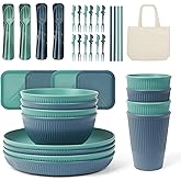 ZgoEC 53pcs Unbreakable Camping Dinner Sets for 4 People, Camping Cutlery Set for 4, Plastic Dinner Set, Stackable Camping Pl