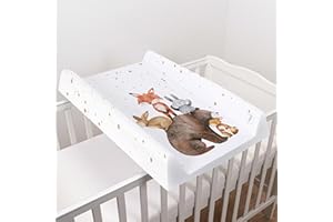 BABY COMFORT Baby Hard Base Changing Mat/Top Changer 80x50 cm fits 140x70 cm Cot Bed Unisex Wedge Anti Roll Nappy Newborn Baby Waterproof Changing Mat with Raised Edges (Forest Friends)