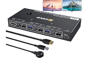 YOUTINGHDAV Commutateur KVM USB 3.0 DP 2 PC 2 Moniteurs, Répartiteur MST/SST Switch KVM Double écran 4K@120Hz Affichage étendu, Sortie Moniteur DP et HDMI Commutateurs KVM Partage Clavier Souris