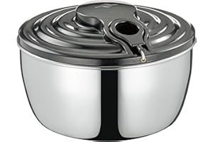 Küchenprofi Wirówka do sałaty, czarna, srebrna, ze stali nierdzewnej, 3,25 l/Ø 24 cm, z linką, sitkiem i podstawą, do sałatek, ziół i jagód, miska do sałaty z pokrywką