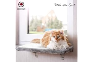 CanadianCat Company | Katzen Fensterliege Katzenbett Fensterbank Snuggly Place in hellgrau Flauschiges Fensterbrett Katze waschbar | ca. 50 x 35 cm