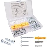 100pcs Screws and Wall Plugs Set Zinc Plated Drywall Screws, Pan Head Self Tapping Wood Screw Kit with Ribbed Anchors