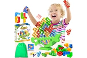 JOKRESTY 64Pcs Tetris Tower Balance Game,Building Tetra Blocks Table Board Games,DIY Assembling Versatile Toy Stacking Game Set,Swing Stack Balance Toy for Kids Adults Perfect for Family,Parties,Travel