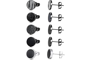 JeweBella 5 Paires Boucles d'oreilles Homme Acier Inoxydable Rondes Noir Cartilage Mat Clous d'oreille Femme Hypoallergénique Ensembles Bijoux 8/10/12MM