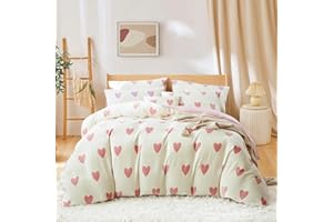 Covebett Flanell Bettwäsche 135x200 Weiß mit Rosa Herzen Winter Warm Fleece Plüsch Winterbettwäsche Cashmere Touch Coral Fleece Flauschig Bettbezug mit Reißverschluss und 1 Kissenbezug 80x80cm