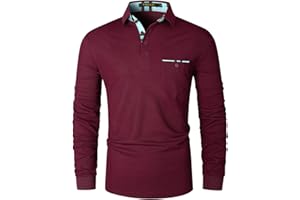 VMSUCIJ Polo Homme Manches Longues Polos Classique à Couleurs Bloquées Light Polo de Golf T-Shirt