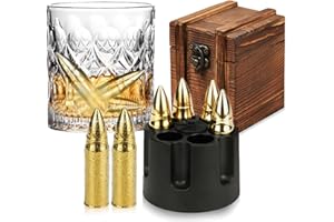 MUALADY Whisky Steine Set mit 6 Edelstahl Eiswürfel Wiederverwendbar, Whisky Geburtstagsgeschenk für Männer, Metall Cocktail Rocks, Jack Daniels Gift für Papa