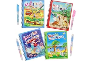 ZJRung Magisches Malbücher Set 4 Stücke Wassermalbücher Magie Wasser Zeichnung Buch Wasser Malbuch Doodle für Kinder mit Wasserstift
