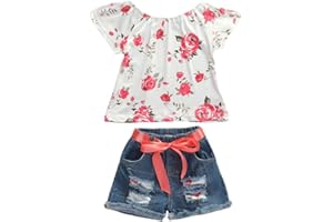 Geagodelia Completi Estivi per Bambine con Scollo all'Americana sulla Spalla Top Camicetta Bowknot + Pantaloncini Set di Abbigliamento
