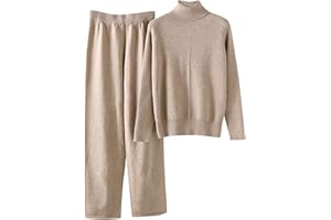 YCBMINGCAN Conjunto de punto para mujer, para otoño e invierno, traje de punto, cuello alto, jersey y pantalones largos, traje de esquí de dos piezas para mujer