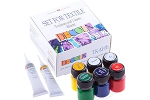 Decola Set Colori Per Tessuti | 5x20ml Tempere Per Tessuti Resistenti Ai Lavaggi In Lavatrice +2 x18ml liner + diluente | Prodotti da Nevskaya Palitra
