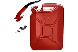 BW© Jerrican en métal pour carburant - 20 l - Avec bec verseur - Rouge - RAL 3000 - Certifié TÜV et homologation ONU - Fabriqué en Europe