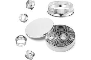 BGOBTY Coppapasta Rotondo,12 Pezzi Formine per Biscotti in Acciaio Inossidabile,Mini Coppapasta Tondo,Stampo per Biscotti Fondente con Scatola per Pasticceria Ciambelle Fudge Mousse Torta (Onda)