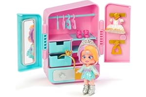 KOOKYLOOS - Tara's Wardrobe, Armario para muñecas con más de 18 Accesorios de Moda y muñeca Exclusiva con 3 Expresiones Divertidas, Incluye Ropa, Perchas, cajones y 3 Stickers