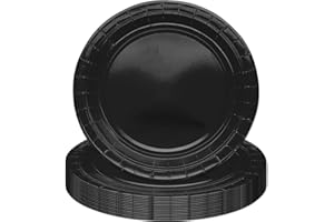 MOMAHUA 16P Party Plates,Black Paper Plate,9inch/23cm Birthday Plate for Adults Kids,Solid Color Table Decorations for Birthday,Wedding,Picnic,Party Supplies for 16 Guests