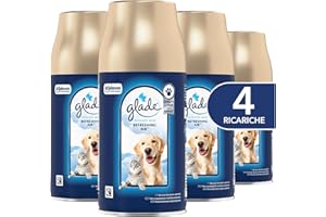 Glade Automatic Spray Ricarica, Profumatore per Ambienti, Fragranza Refreshing Air, Combatte gli odori degli animali domestici, 4 Ricariche da 269 ml