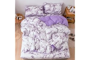 Treer Mármol Juego de Ropa de Cama, Microfibra Suave Transpirable Estilo Nórdico Pareja Niños Niña Juego de Fundas Edredón con 1 Funda Nórdica + 1/2 Funda de Almohada (Mármol Morado,200x200cm)