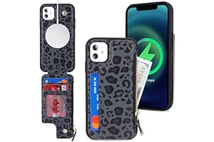 SailorTech iPhone 11 Etui mit Kartenhalter mag Safe, iPhone 11 Hülle mit Reißverschluss Kartenfach Geldbörse für iPhone 11 Handyhülle Lederhülle - Schwarzer Leopard