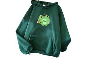 wuitopue Damen Sweatshirt Langarm Pullover Mit Rundhalsausschnitt Niedlicher Cartoon Frosch Print Herbst Und Winter Wattierter Warmer Pullover Damenmode Freizeit Pullover Sweatshirt Oberteil