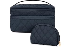 NUBILY Kosmetiktasche Damen Make up Tasche Doppelschicht Kulturtasche Groß wasserdichte Kulturbeutel Reise Schminktasche Mädchen 2 Stücke Blau