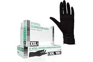 SF MEDICAL PRODUCTS GMBH SF Nitrilhandschuhe XXL Schwarz – 100 Stück Einweghandschuhe, Einmalhandschuhe, Puderfrei, Latexfrei, Gummihandschuhe Einweg zum Kochen, Putzen, für Medizin, Küche, Garten, Werkstatt, Tattoo, Haushalt