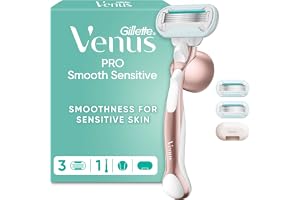 Gillette Venus Pro Smooth Sensitive Women’s Razor, 1 Handle & 3 Blade Refills - 5-Blade System, Sensitive Skin Protection, Re
