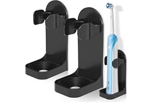 HOMMAND Supporto per Spazzolino da Denti Elettrico, Portaspazzolini da Bagno, Porta Spazzolino Elettrico, Porta Spazzolino da Muro, set di 2, adesivo solido, organizer regolabile per bagno, Nero