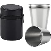 4-Piece Stainless Steel Shot Coffee Camping Cup Set 70ml Mini Cup Set with Leather Case