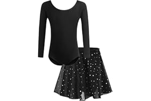 Bricnat Abbigliamento da Balletto per Ragazze Vestito da Balletto Body da Balletto per Bambini Manica Corta Manica Lunga Vestito da Ballo per Body da Ballo in Cotone con tutù 2-10 Anni