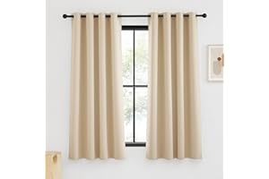 KGORGE Ösenvorhang 2er Set Kurze Gardinen Wohnzimmer Vorhang Beige Blickdicht 160 x 140 cm(HxB) Schlafzimmer Gardinen und Vorhänge Hitzeschutz, Biscotti Beige