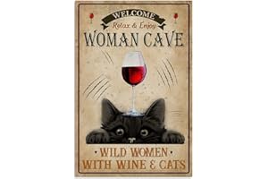 LINQWkk Plaque en métal vintage, vin et chats, poster mural, style rétro, chat amusant, panneau vintage en étain, panneau de bar, ferme, cuisine, décoration de jardin, décoration de jardin, 20,3 x