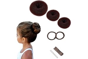 KJZEEX 3 Stück Donut Hair Bun Maker Set mit 2 elastischen Haarband, 10 U-Form Haarspange Haarnadel, Duttkissen, Dutt Maker für Kinder Mädchen Frauen (braun)