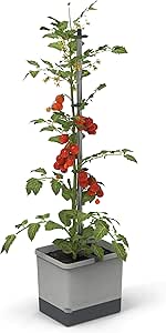 Tom Tomato - Tomatentopf - 4,5 L Wassertank Bew&auml;sserungssystem - Rankhilfe - Befestigungshaken - 20 L Erdvolumen - Kletterpflanzen - Pflanzk&uuml;bel Pflanzgef&auml;&szlig; Blumentopf Pflanzturm (Hellgrau)