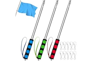 Heveer Mástil telescópico para bandera, 3 unidades, 3 m, acero inoxidable, con 10 clips, portátil, para viajes, camping, profesores, guías de viaje