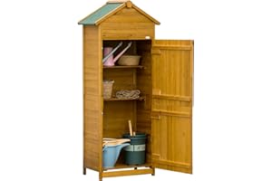 Outsunny Gerätehaus aus Naturholz, Geräteschrank, Gartenschrank, Gartenhaus, Geräteschuppen, 2 Regale, wetterfest, 2 Türen, 79 x 49 x 191,5cm
