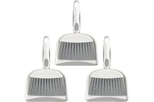 Frcctre 3er-Pack Kleiner Besen und Kehrschaufel-Set, Mini-Kehrschaufel und Bürsten-Set, Handbesen und Kehrschaufel-Set, Schneebesenbesen und Kehrschaufel mit Gummirand für Zuhause, Desktop, Sofa
