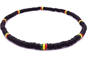 FUNIGHT MADE IN ZEN - Collana da surfista in cocco etnico in legno, con perline di cocco, girocollo tribale, ciondolo unisex, bambino, colore: Nero