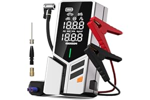 EBOSSOM Demarreur Batterie Voiture avec Compresseur d'air Portable,44.4Wh Booster Batterie Voiture avec Gonfleur,Compresseur d'air 10 en 1 pour Vélo,Moto,Lampe LED et Arrêt Automatique,Kit de Voyage