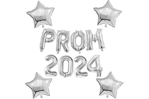 Elicola Prom 2024 Balloons Banner with 4PCS Star Foil Balloons Backdrop for High School College Grad Graduation Class of 2024 Party Decorations, Silver