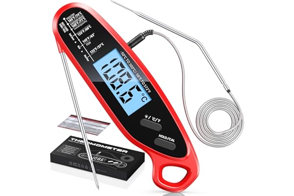 Babacom Thermometre Cuisine avec Double Sondes Pliables, 3s Lecture Instantané Thermomètre Digital, Rétroéclairage LCD & Calibration, Thermometre Cuisson pour Four, Cuisinière, BBQ, Fumoir & Brassage