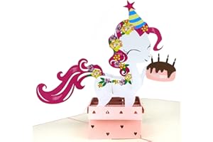 MOKIO® Carte d'anniversaire Pop-Up – Joyeux anniversaire Poney avec cadeau et gâteau – Carte cadeau 3D pour un anniversaire, idéale pour les cadeaux d'argent, carte de vœux avec enveloppe
