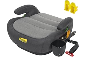 Jovikids ISOFIX Car Booster Seat, i-Size R129, 125–150 cm (6–12 Years), Cup Holder Seat Belt Guide, Lightweight, Removable/Machine-Washable Cover - Grey
