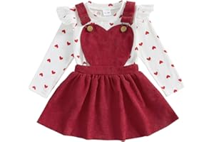Loalirando 2Pezzi Tuta Invernale Completo Bambina Elegante Top Stampa Cuore Maglietta con Volant Maniche Lunghe+Gonna con Bretelle Bambina per Natale Casual