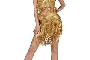 GENERISCH Pailletten Rock Dame Silvester Fransenrock Glitzer Rock Karneval Disco Party Outfit Fasching Kostüm Rave Glitzerrock Festival Pailettenrock Bauchtanz Hüfttuch Tanz Rocke Kurz Frauen Karnevalskostüme