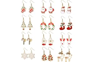 Elicola 12 Pairs Christmas Earrings for Women, Xmas Style Drop Dangle Earrings for Girls Kids, Christmas Tree Earrings Santa Hat Reindeer Gloves Snowflake Jingle Bell Earrings Drop Earrings