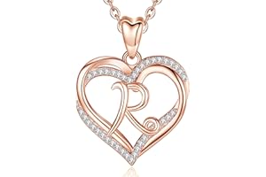 INFUSEU Collana con Ciondolo Cuore, Lettera A-Z Alfabeto Capitale Gioielli Doppio Cuore Collane Iniziali Cubic Zirconia CZ per Donne Regali Romantici, Catena da 20 Pollici