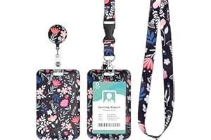 ZREBCLEY Porte Badge Cordon Tour de Cou, Porte-cartes avec Swivel Lobster Clasp Rétractable pour Cartes d'transport d'étudiant d'infirmière, Carte de Bureau (pink blue flower)
