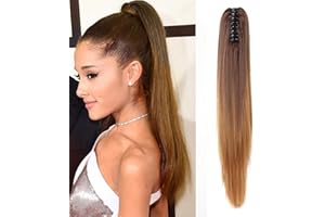 NEVERLAND AIMEI 20"(50cm) Ombre Two Tone long clip droite dans/sur ondules cheval queue de cheval Extension de cheveux postiche Griffe 8#/27#